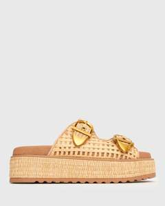 Womens Flat Sandals: VACAY Raffia Platform Slide Sandals