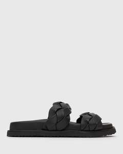 Womens Flat Sandals: HAVANA Leather Braided Slides