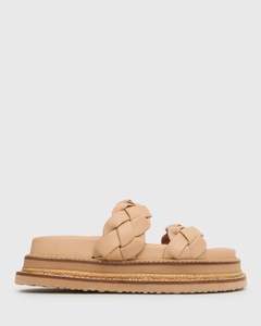 HEIDI Braided Leather Flatform Slides