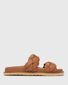 Womens Slides: HAVANA Leather Braided Slides
