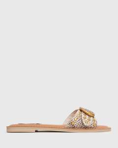 ZEN Leather Studded Buckle Slide Sandals