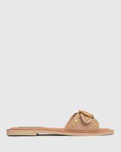 ZEN Suede Leather Studded Buckle Slide Sandals