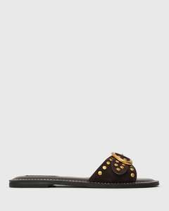 ZEN Suede Leather Studded Buckle Slide Sandals