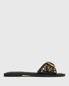 ZEN Leather Studded Buckle Slide Sandals
