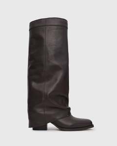 Womens Boots: PRE-ORDER WINNIE Leather Cuffed Knee Boots