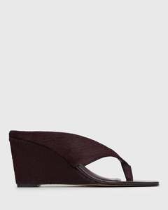 PRE-ORDER SIENNA Leather Pony Hair Wedge Sandals