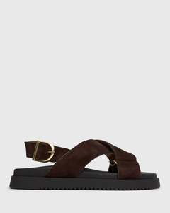 Womens Footbed Sandals: MYTH Crossover Suede Leather Strap Footbed Sandals