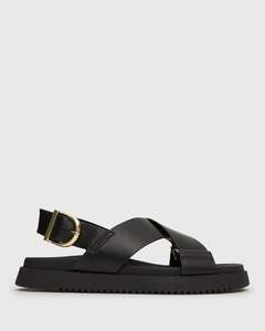 Womens Footbed Sandals: MYTH Crossover Leather Strap Footbed Sandals