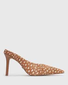 Womens Heels: PRE-ORDER MATCHA Leather Pony Hair High Stiletto Mules