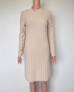 Thing Thing: Thing Thing Zigzag turtle neck dress in Latte