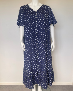 NEW Sara Navy Spot Frill Midi dress
