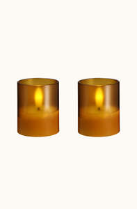 Glass Candle Hurricane Honey Mustard Pack of 2