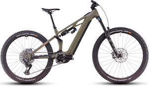 Electric Mountain Bikes: Cube Stereo Hybrid ONE77 HPC TM 800 dustyolive'n'gold 2025