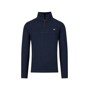 Products: RAGING BULL - Quarter Zip Textured Cotton Sweater Navy - Raging bull exclusively at Beggs Wairau - Raging Bull W24