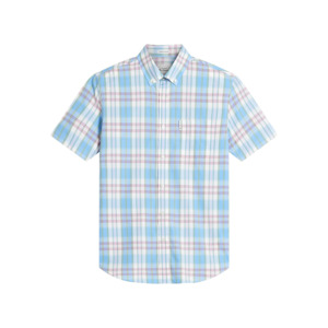 Products: BEN SHERMAN - Irregular Check SS Shirt Glacier - This iconic brand is available for big men at Beggs Wairau and online - Ben Sherman S25