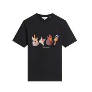 Products: BEN SHERMAN - Smashed Guitars Tee Black - This iconic brand is available for big men at Beggs Wairau and online - Ben Sherman W24