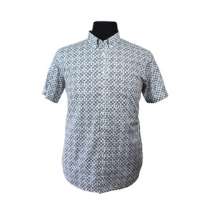Products: Ben Sherman London Squares Short Sleeve Shirt White - This iconic brand is available for big men at Beggs Wairau and online - Ben Sherman S23