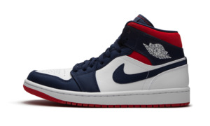 Jordans: Air Jordan 1 Mid SE USA Navy White Red Basketball Sneakers