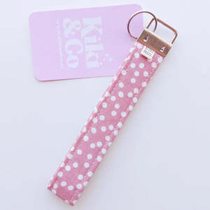 Key Chains: Kiki & Co Pink Spotty Linen Key Chain
