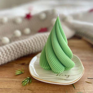 Homeware: Twirl Christmas Tree Pine Candle in Forest Green