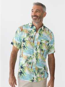 Men's Short Sleeve Printed Shirt Green Blue New Zealand // Lowes