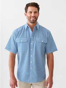 Bisley Short Sleeve Countryman Shirt Blue White Check New Zealand // Lowes