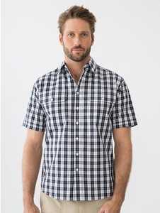 Bisley Short Sleeve Check Shirt Brown Navy White New Zealand // Lowes