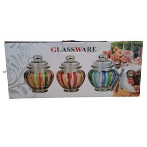 Glassware: 3pc Glass Jar Set