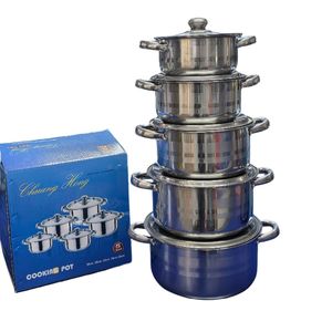 Cooking Pots: 10pc S/S Cooking Pot Set | 5 Pots and matching sized lids