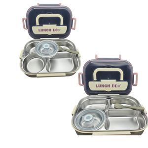 4-Compartment Stainless Steel Lunch Box with Round Container & Spoon