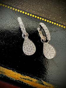 Earrings: Diamond Pear Shaped Drop Earrings.