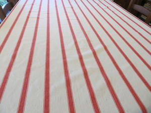 Products: 100 % Cotton Red Stripe Linen Look Tablecloth