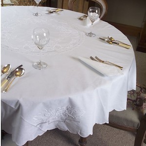 Floral Hand Embroidered Tablecloths and Napkins