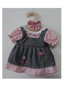 Dolls Clothes - Pink & Denim Stripe Dress - The Linen Collection