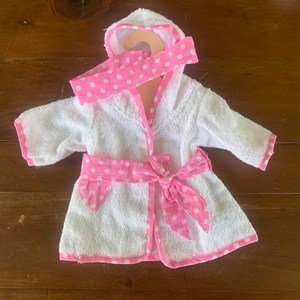 Dolls Clothes - Pink & White Dressing Gown - The Linen Collection