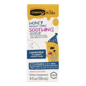 Comvita Kids Honey Night-Time Soothing Syrup 118ml grape flavor