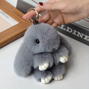 New Product: Faux Fur Rabbit Keychain Pendant Fluffy 15cm ---Grey