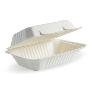 Products: Clamshell Packaging - 9x6x3" White Sugarcane Clamshell BioPak Australia