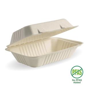 Products: BioCane Clamshell – 23x15x8cm Natural Sugarcane Clamshell BioPak Australia