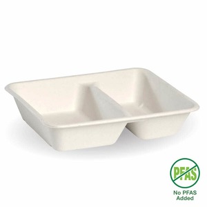 Sugarcane Containers – 2-Compartment White BioCane Base BioPak Australia