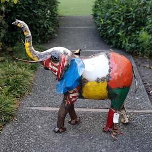 Metal Sculpture 1: Birdwoods Coloured Large Elephant