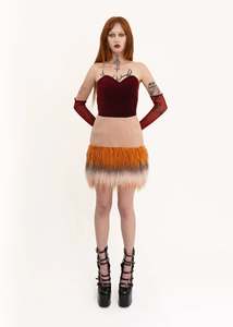 Home Page: Faux Mongolian sheepskin trimmed mini skirt