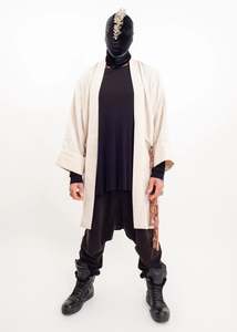 Selvedge Longline Jacket- linen with graphic print