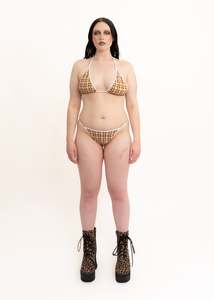 Tartan terrycloth thong bikini bottoms