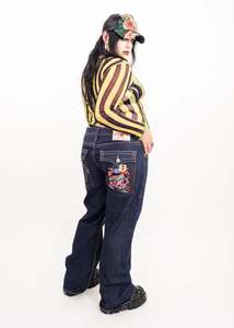 Embroidered wide leg jeans