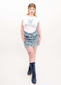 Vintage Denim: Trompe l'oeil "collared" denim mini skirt
