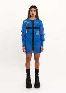 Roisin Dubh: Cross print mesh mini dress