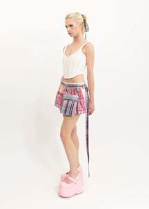 Jojo The Label: Clashing tartan half skirt