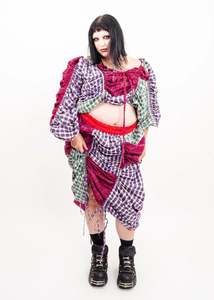 Clashing tartan ruched off the shoulder top