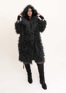 Masc Menswear: Hooded faux fur coat